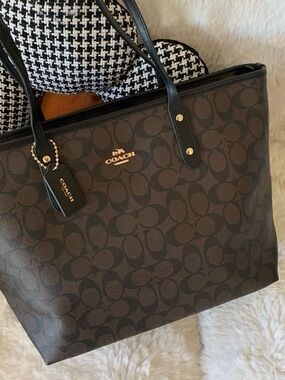 Coach Brown Signature Canvas Tote with Logo